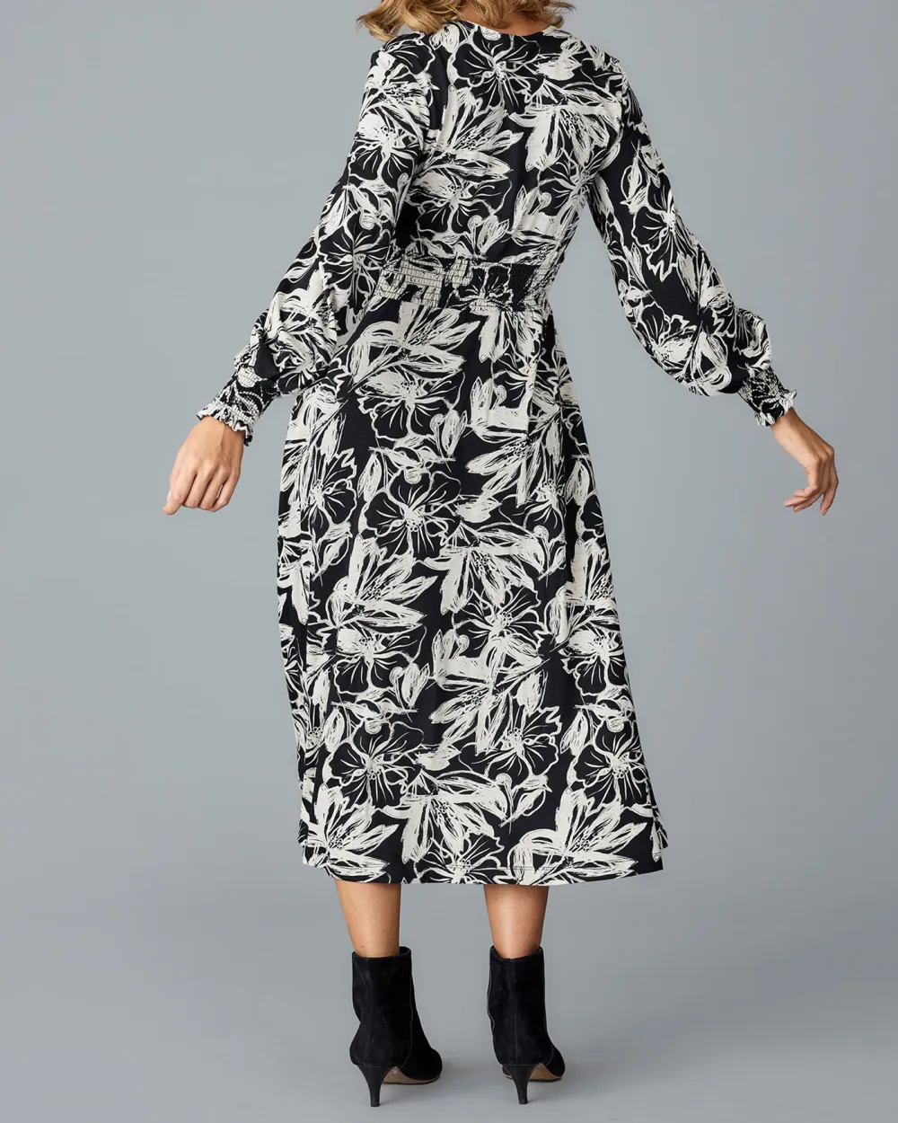 Black Floral Wrap Dress