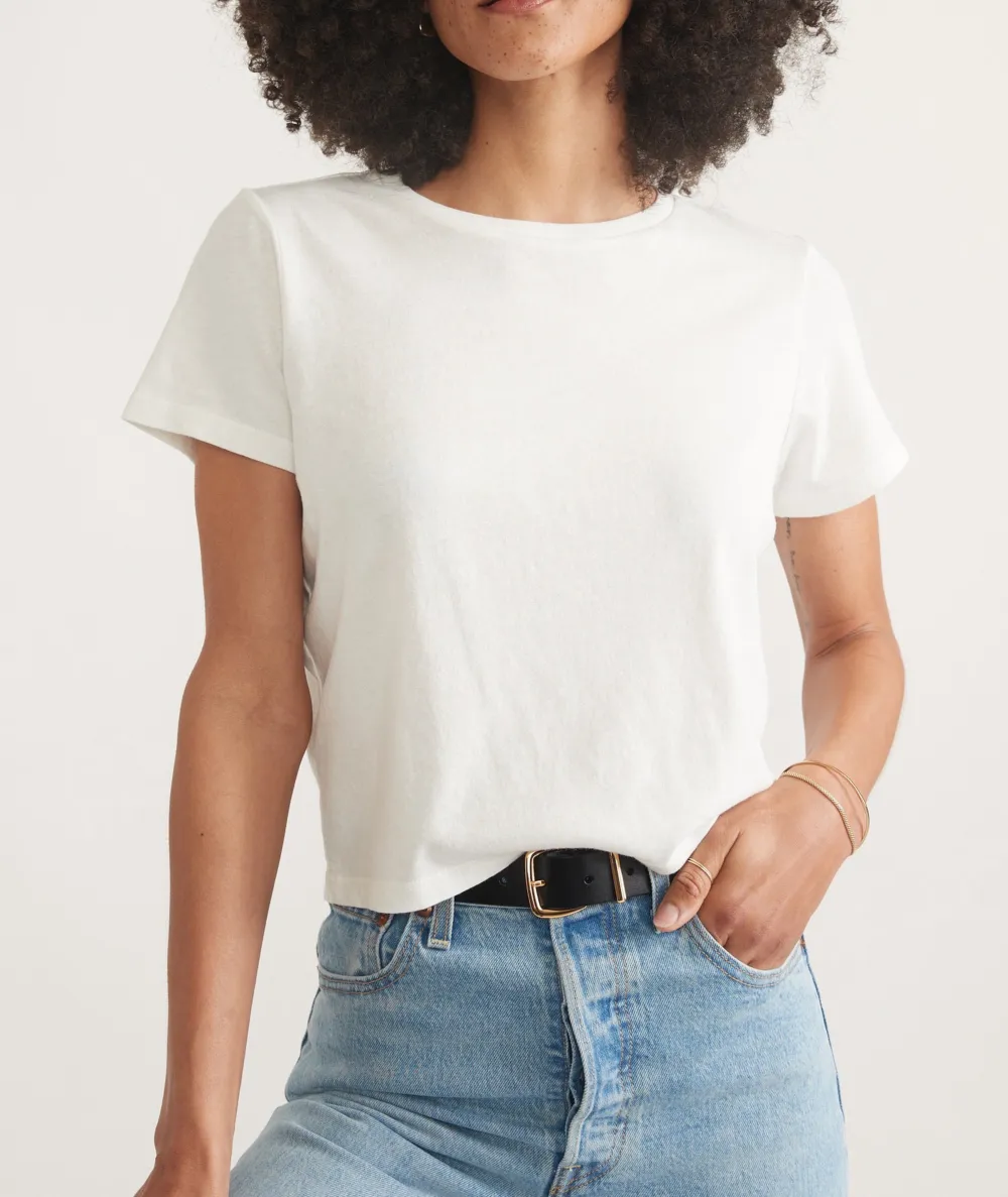 Cropped White Crew Neck Trendy Tee