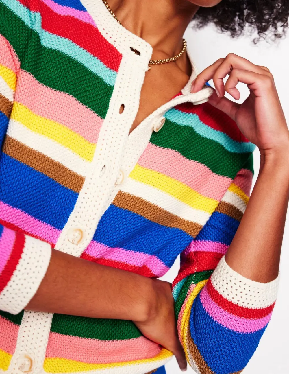Multicolor Striped Crochet - Trim Cardigan