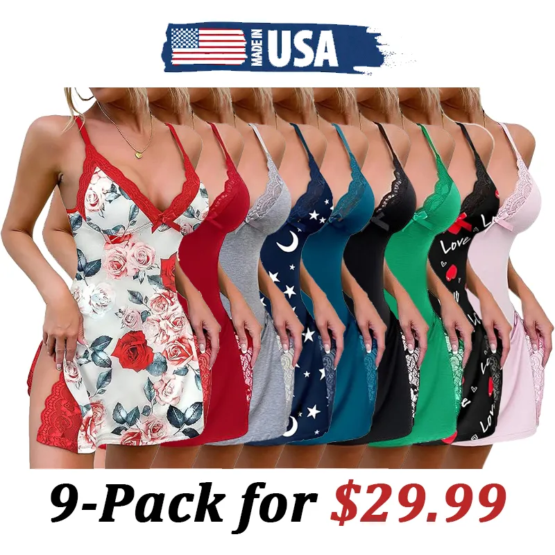 🔥Last Day Promotion🔥Women's Lace Trim Side Slit Modal Cami Sleep Dress