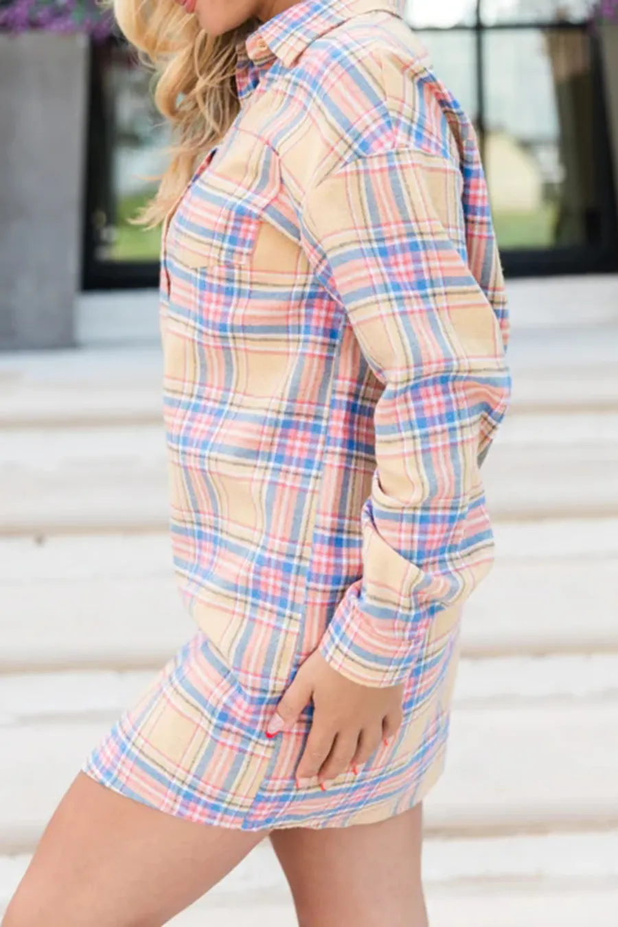 Plaid Yellow Shirt Dress