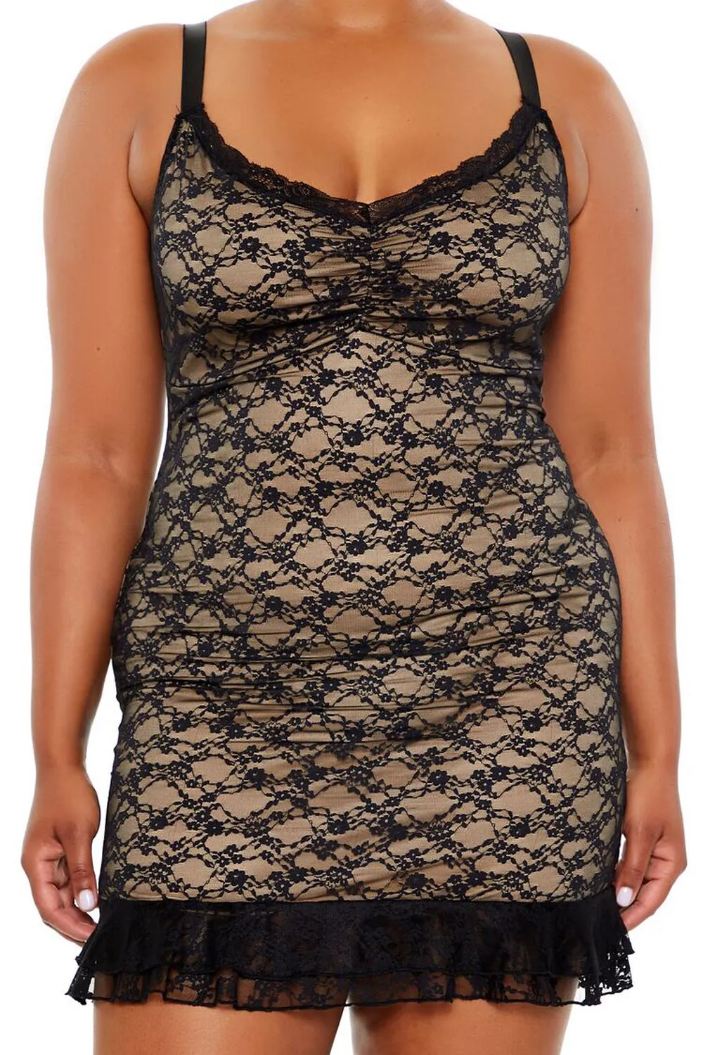 Plus Size Lace Flounce Mini Dress
