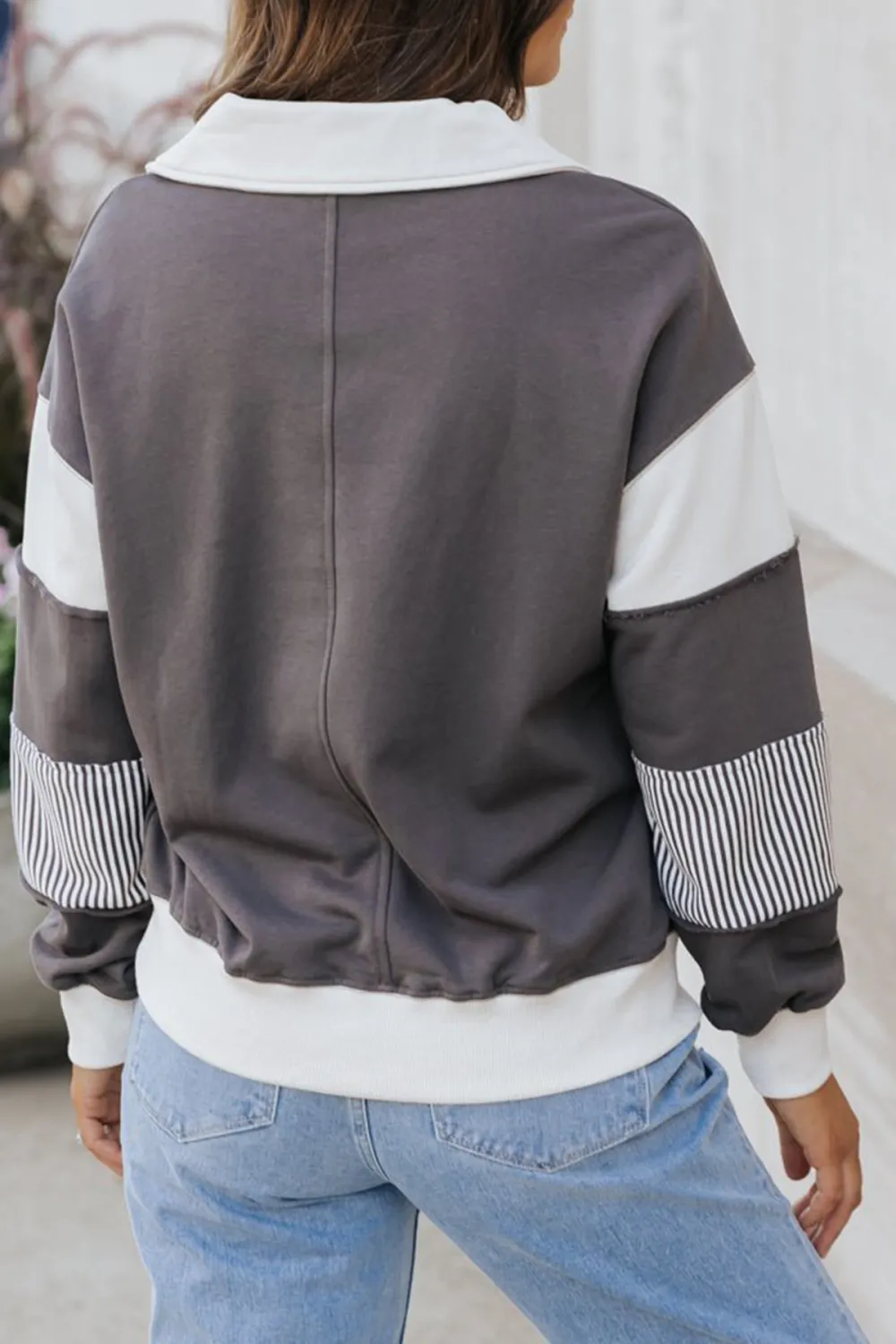 Charcoal Color Block Terry Sweatshirt