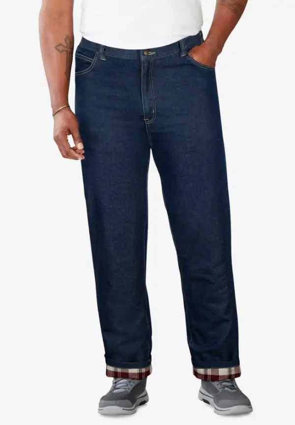 Flannel-Lined Side-Elastic Jeans