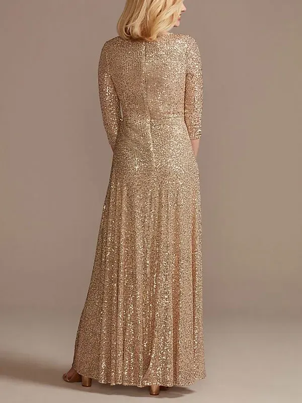 Sequin Gold Line Wedding Party Women's Dress