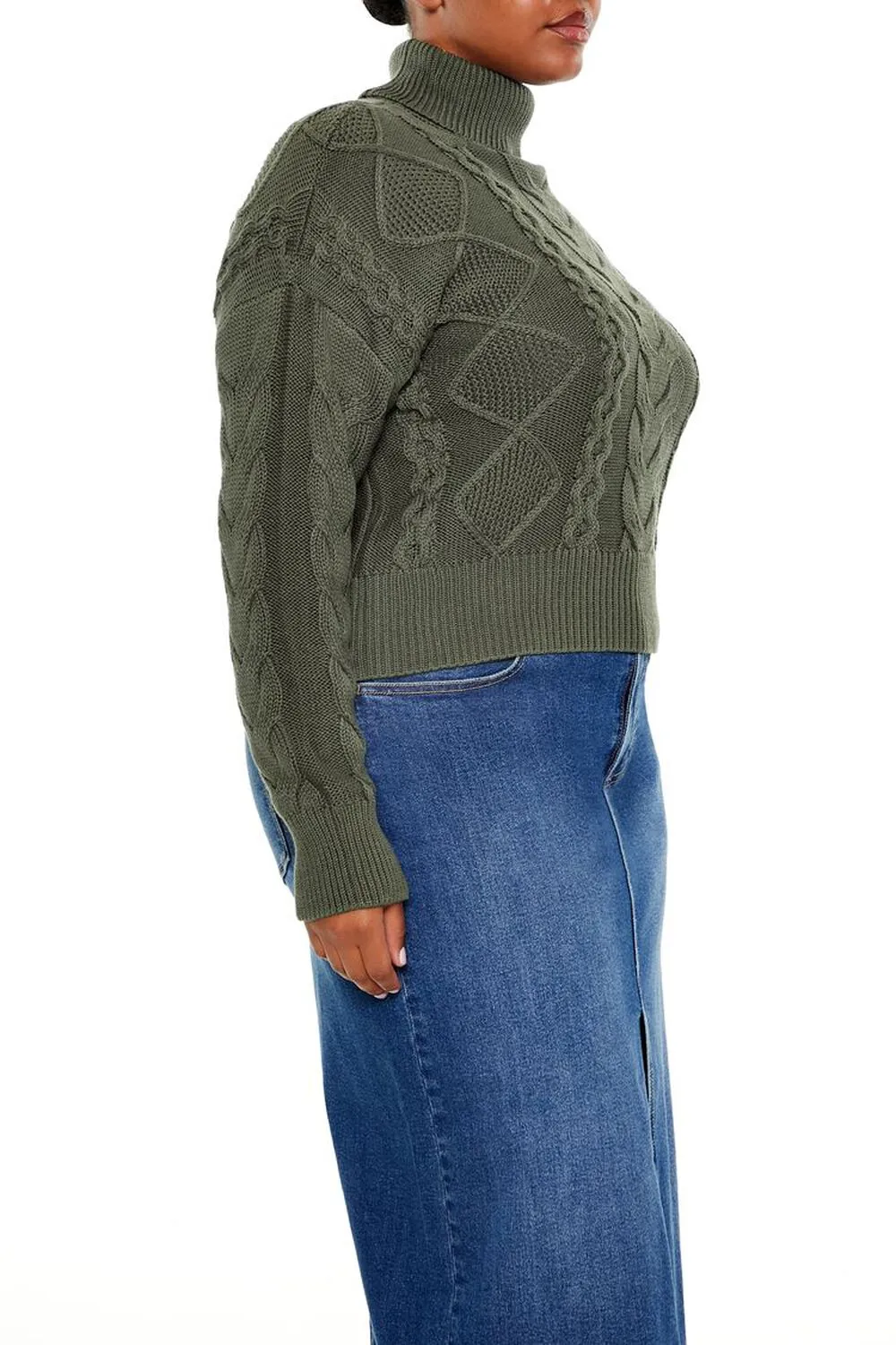 Plus Size Cable Knit Turtleneck Sweater
