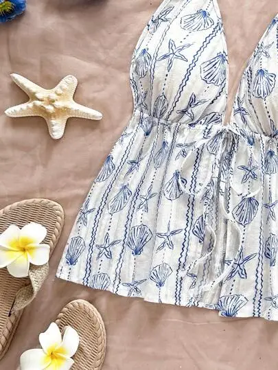 Tropical Shell Bow Halter Cami