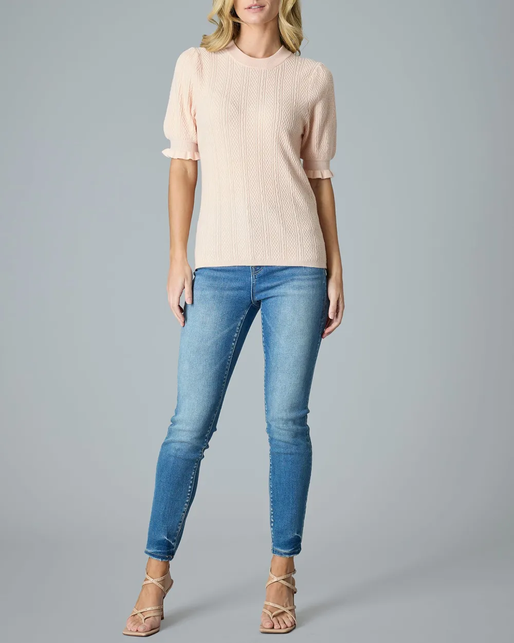 Pale Dogwood Ruffled Short Sleeves Sweater
