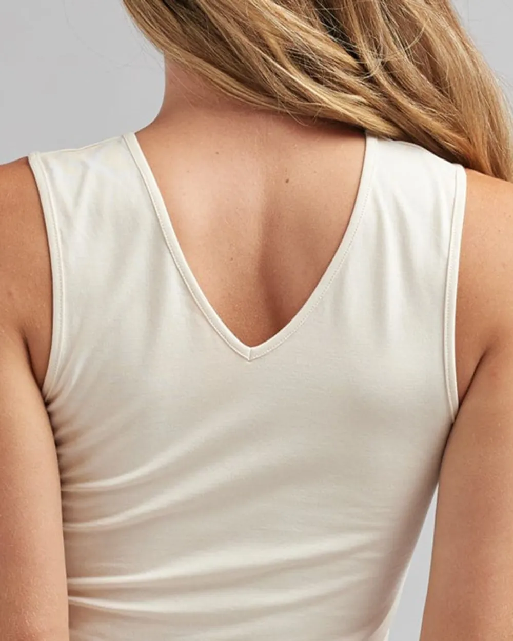 Cream Colored Sleeveless V-Neck Tank Top