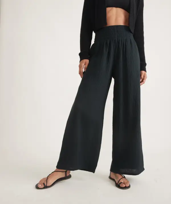 Black Elastic-Waist Palazzo Pants