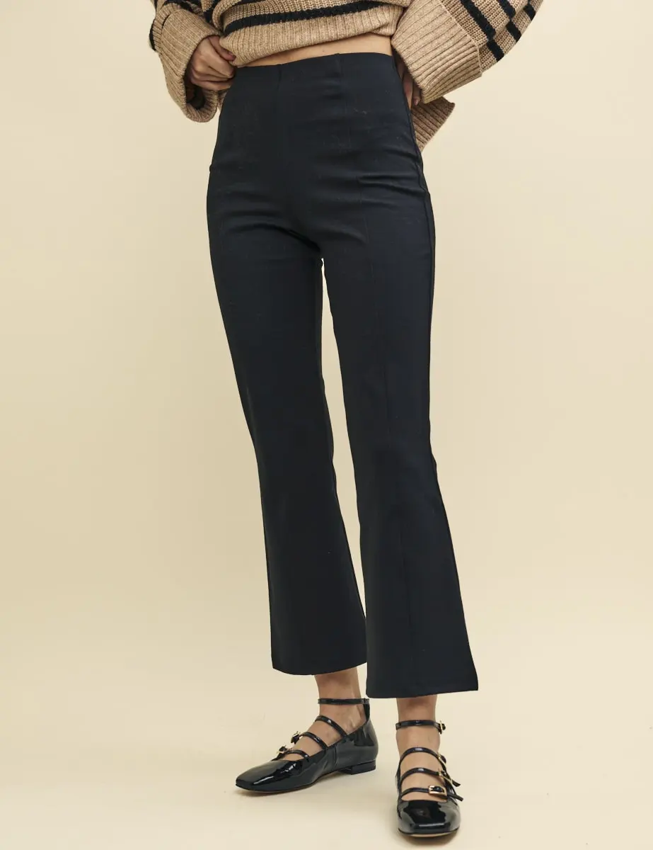 Black Cropped Kick Flare Trousers