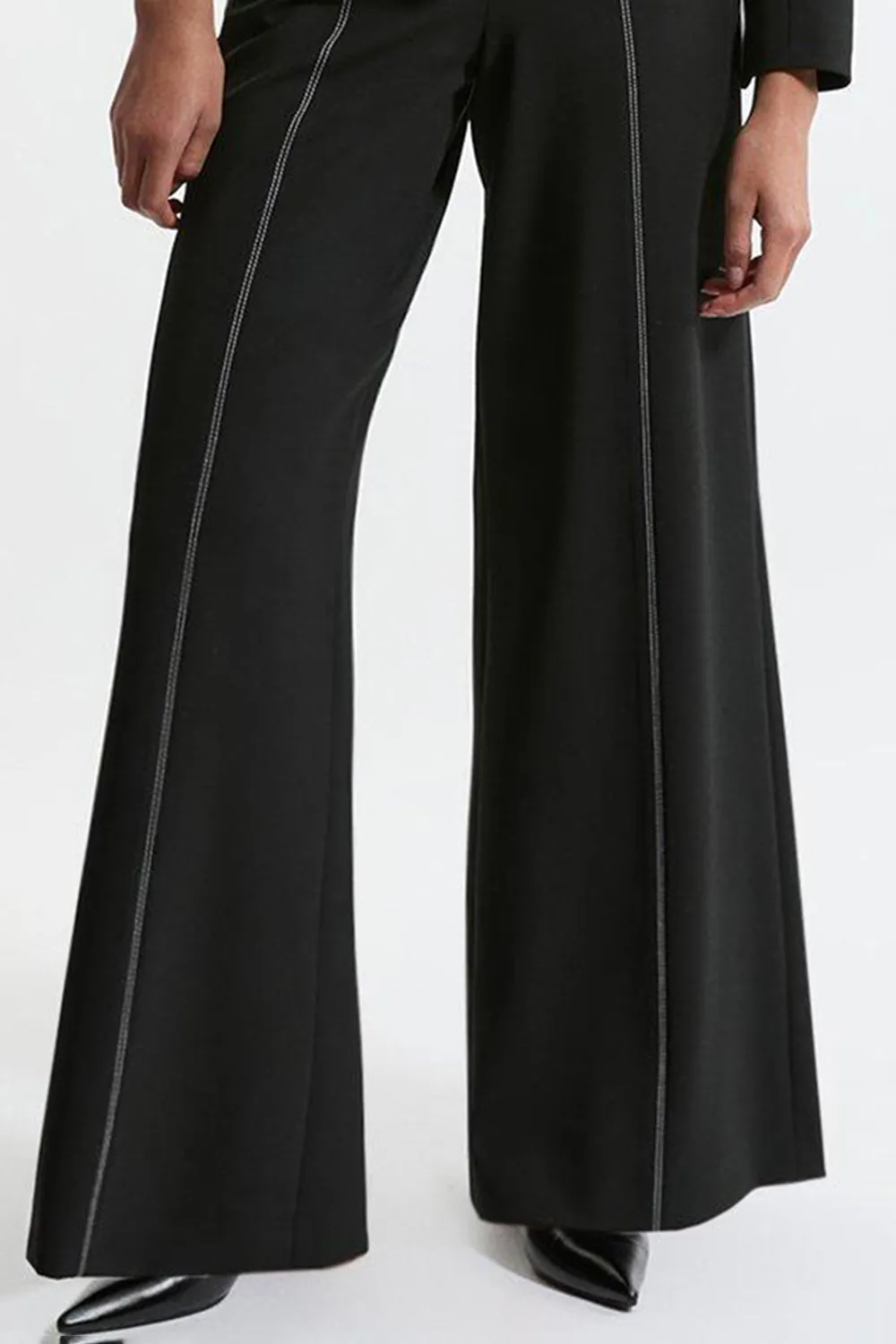 Compact Stretch Tailored Flared High Waisted Trousers