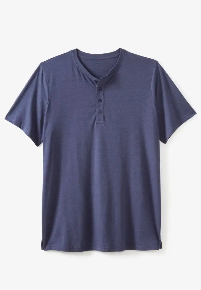 Shrink-Less Longer Length Lightweight Henley T-Shirt