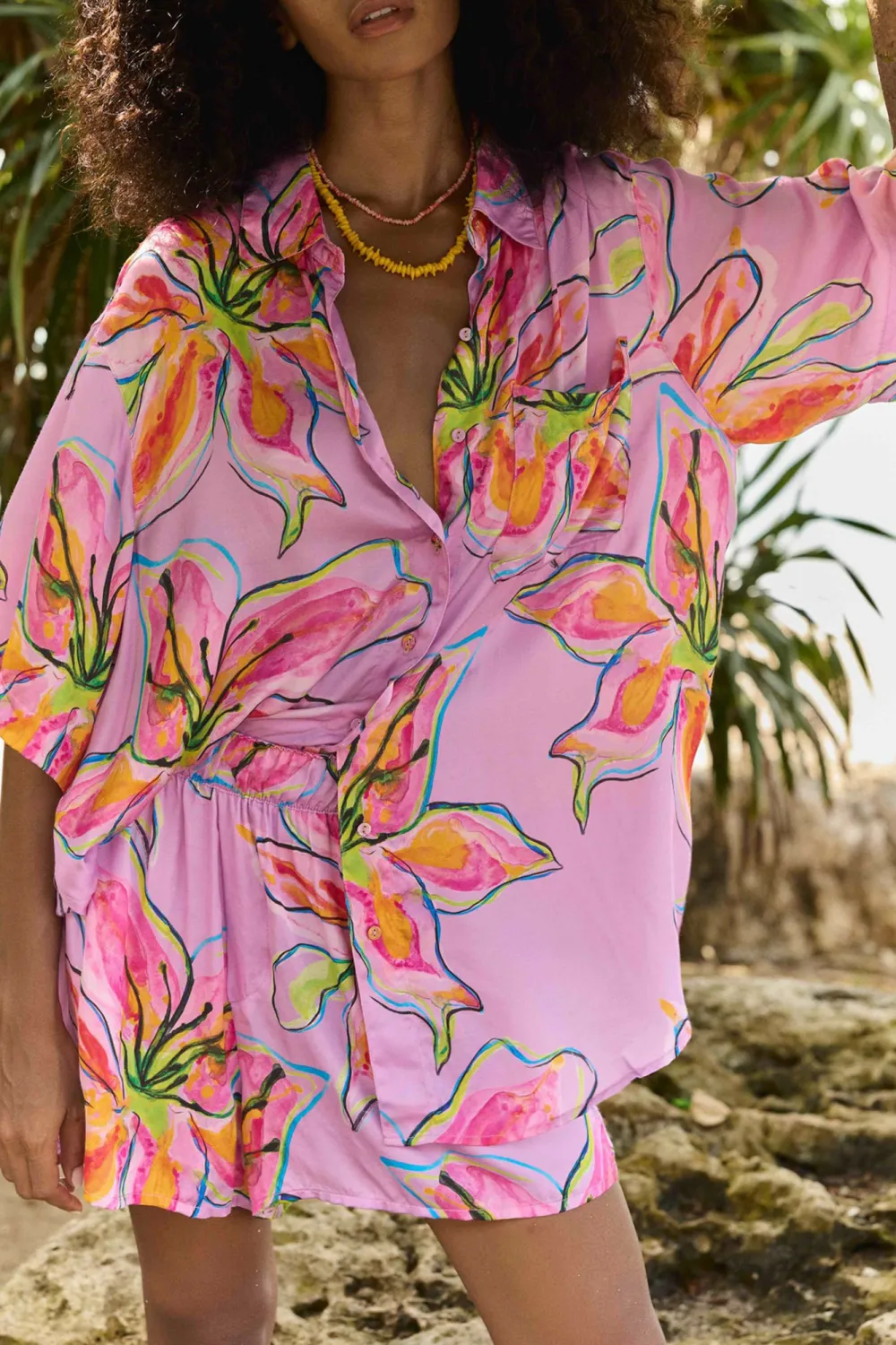 Lazy Vacation Style Lilac Lily Long-Sleeved Shirt