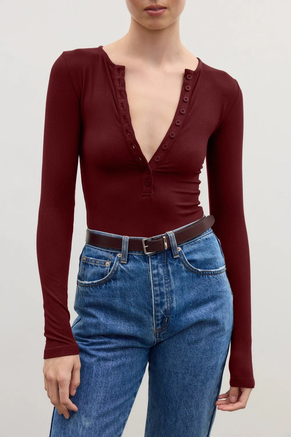 Wine Red  Simple Comfortable Breathable  Bodysuit