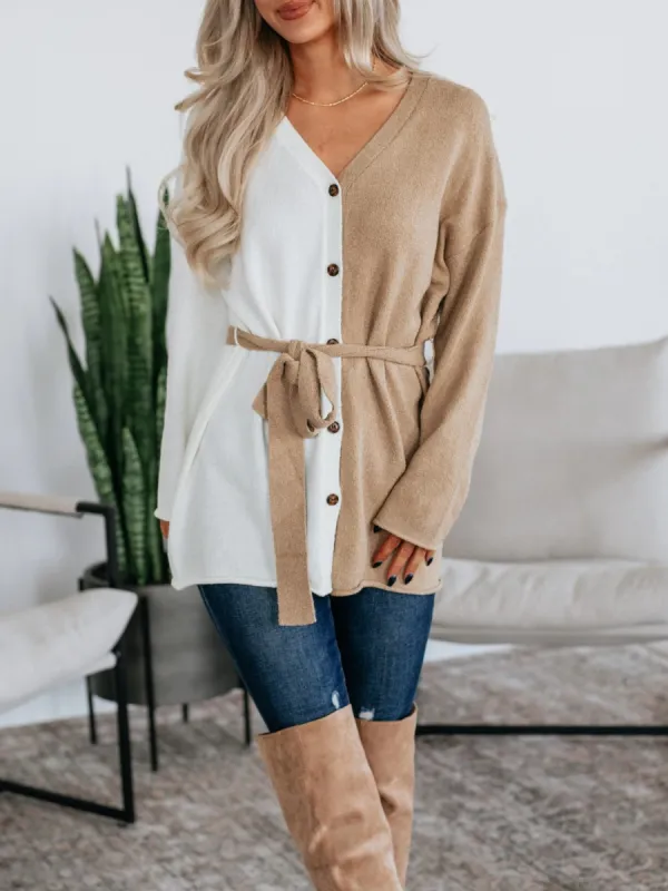Two-Tone Belted Cardigan