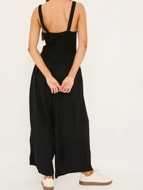 Black Strapless Wide Leg Jumpsuit