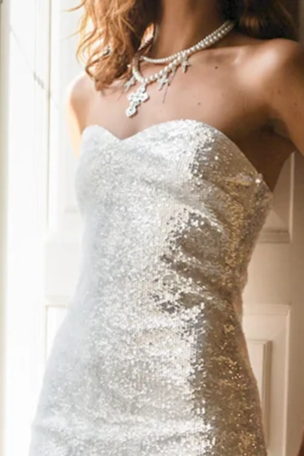 Dynamite White And Silver Sequin Mini Dress