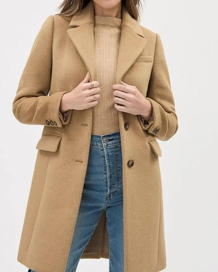 Classic Three-Button Closure Wool Coat