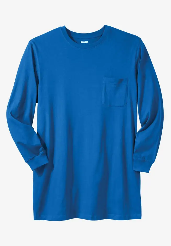 Shrink-Less Lightweight Longer-Length Long-Sleeve Crewneck Pocket Tee