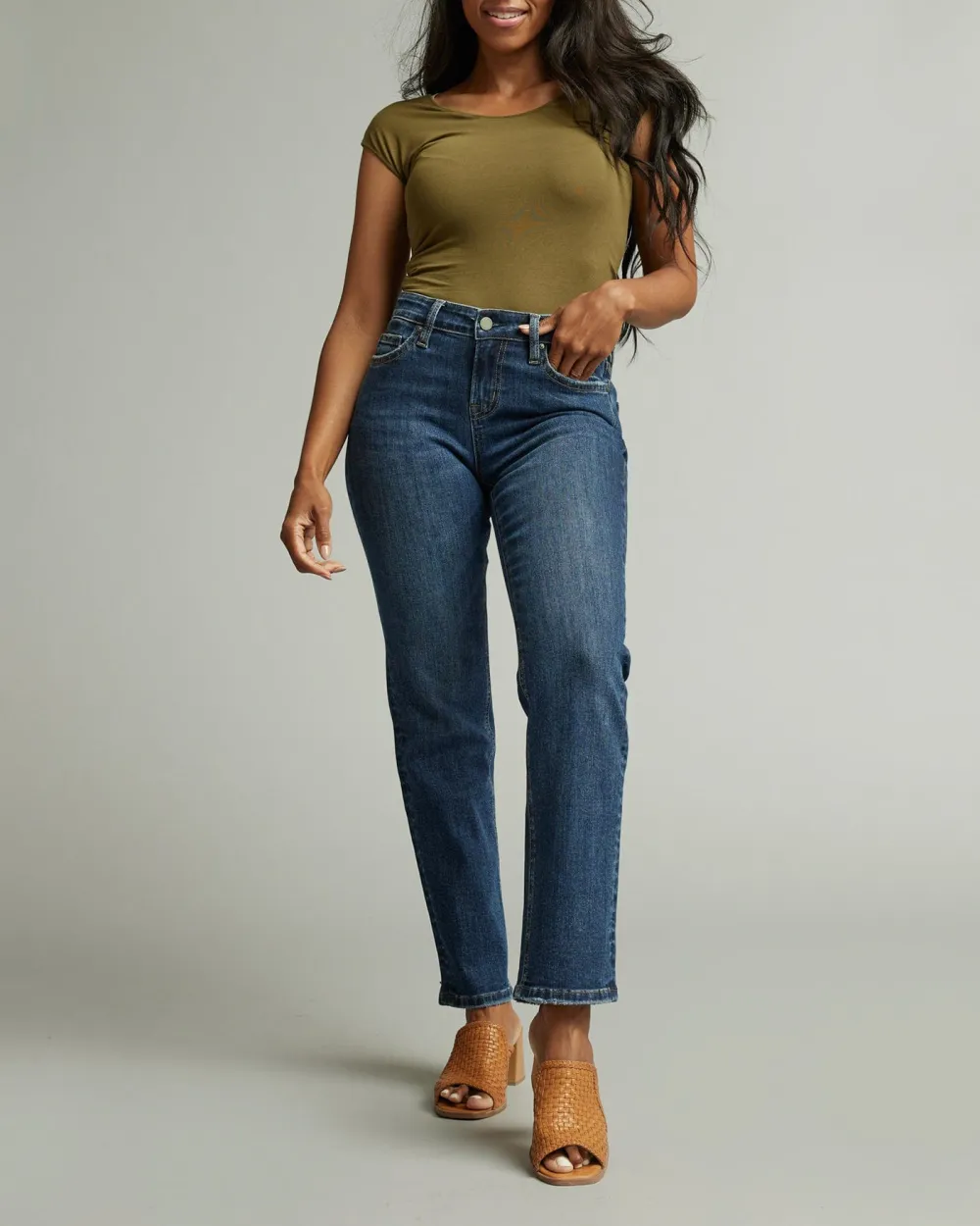 Mid Rise Straight Leg Jean