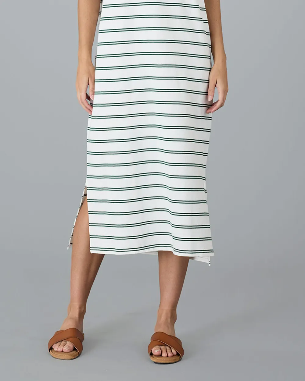 Green Polo Stripe Puff Sleeves Dress