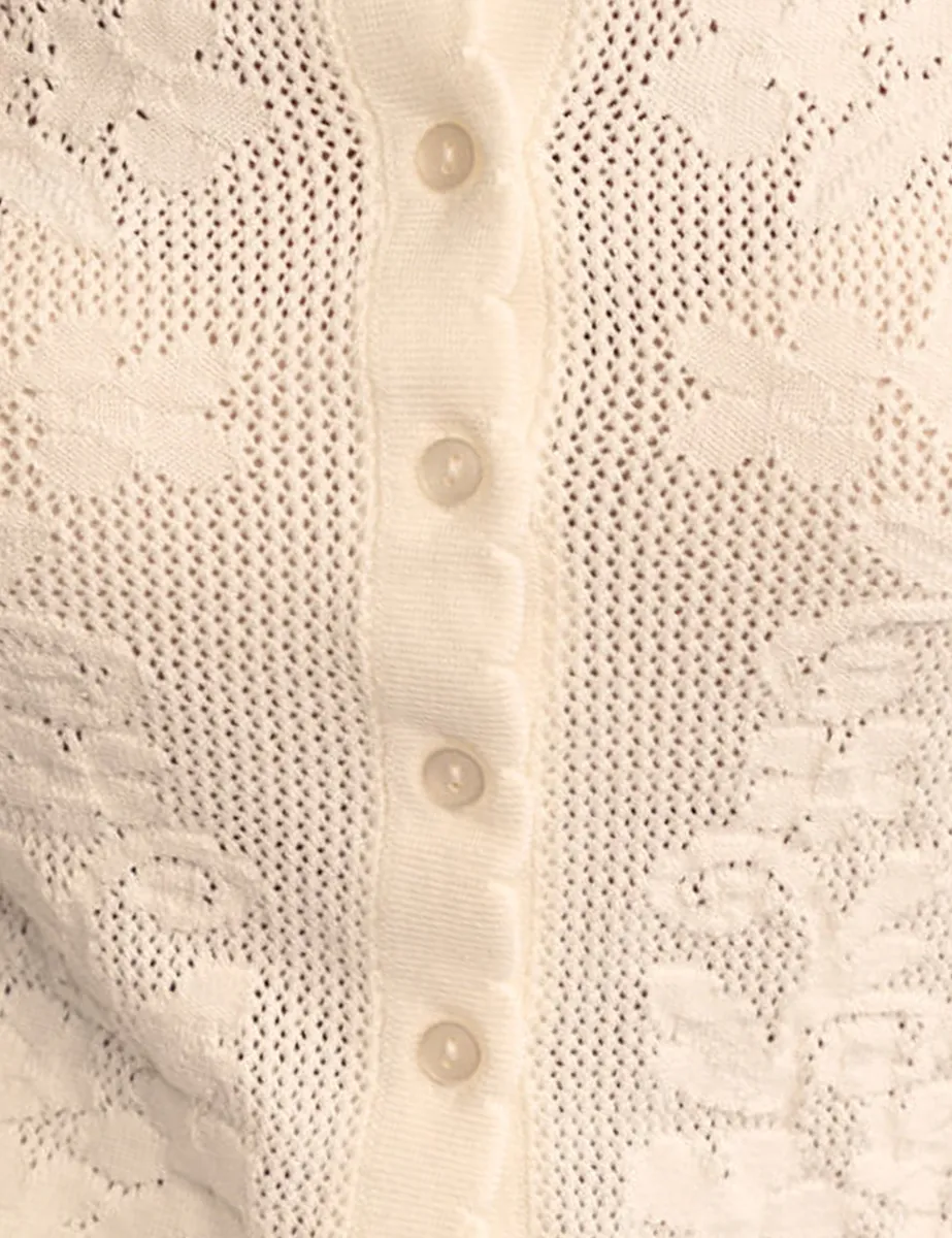 Cream Flower Stitch Knit Cardigan