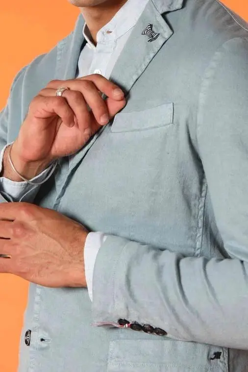 Light Blue Men's Cotton and Linen Twill Suit Jacket