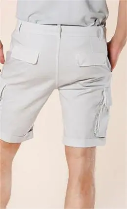 Light Grey Slim Fit Men's Cotton Shorts