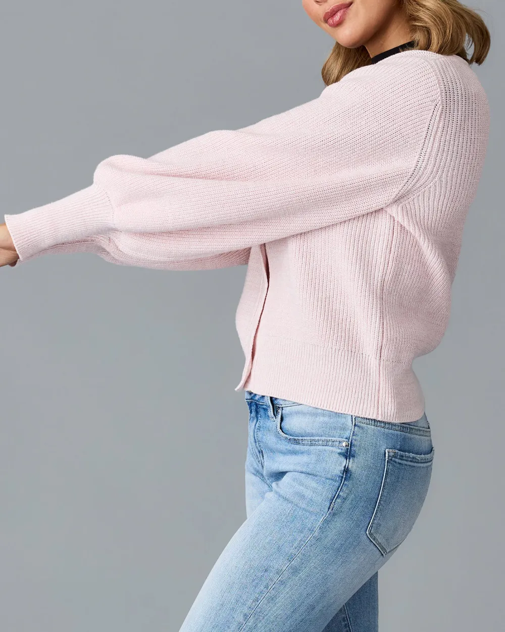 Pink Long Sleeves Open Front Cardigan