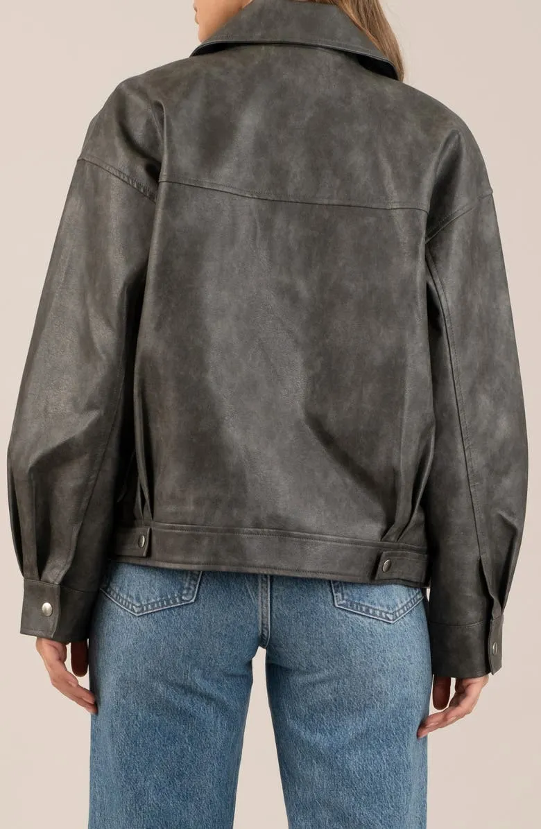 Faux Leather Bomber Jacket