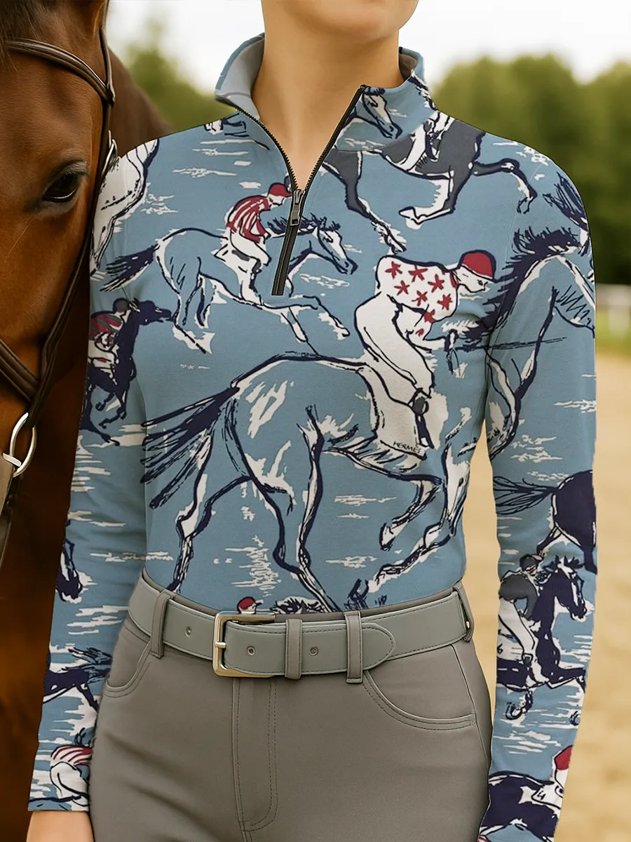 Women's Equestrian Horses Design Long Sleeve Casual Shirt