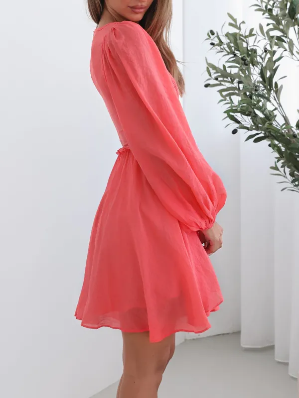 Coral Long Sleeve Casual Style Dress