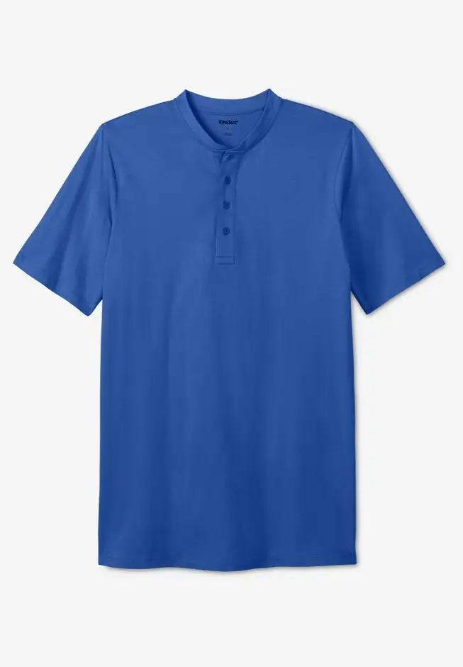 Shrink-Less Longer Length Lightweight Henley T-Shirt