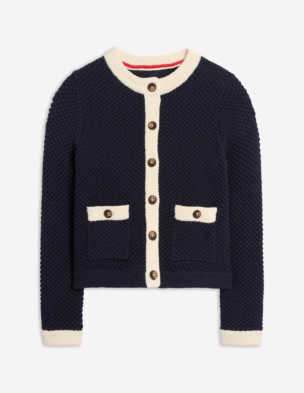 Navy and White Textured Knit Cardigan