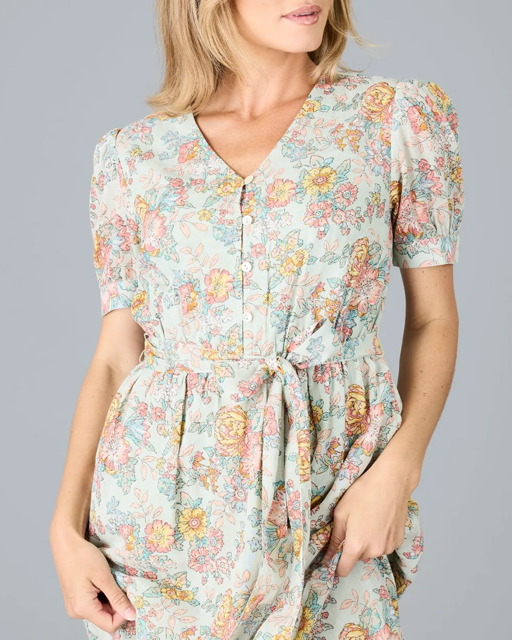 Pastel Floral Belted Dress
