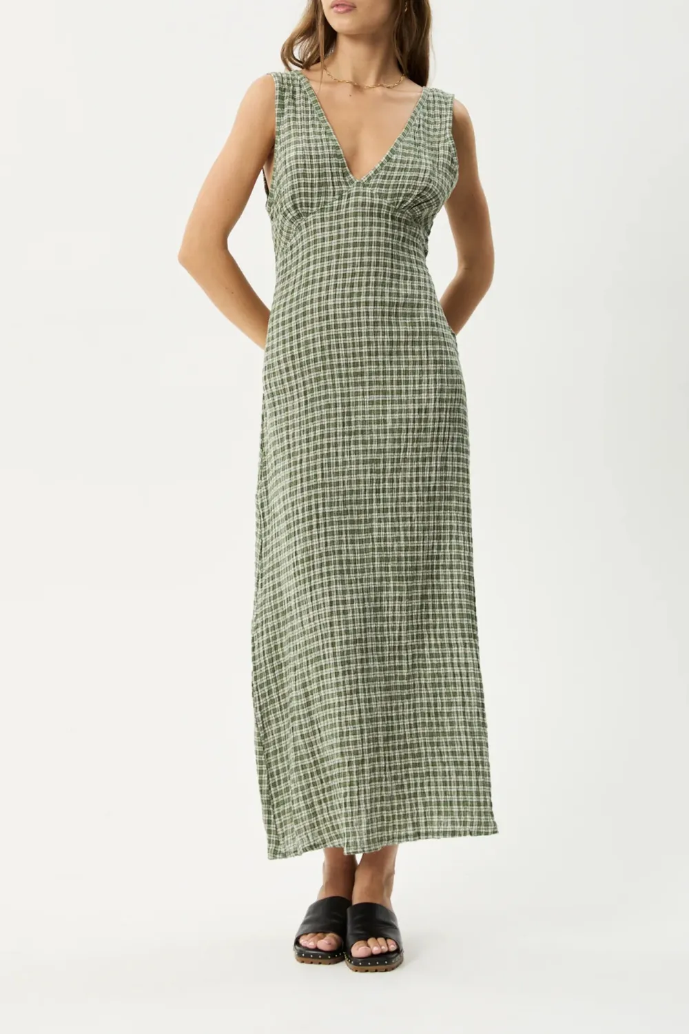 Deep Green High-End Simple Plaid V-Neck Dresses
