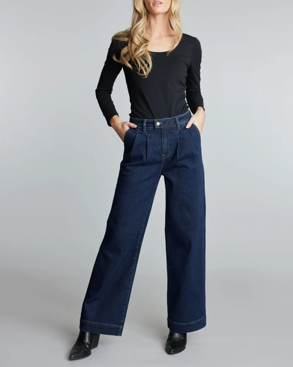 Dark Blue Wide Leg Denim Pant