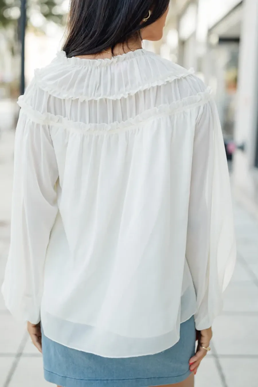 Cream Shirred Shoulder Detail Blouse