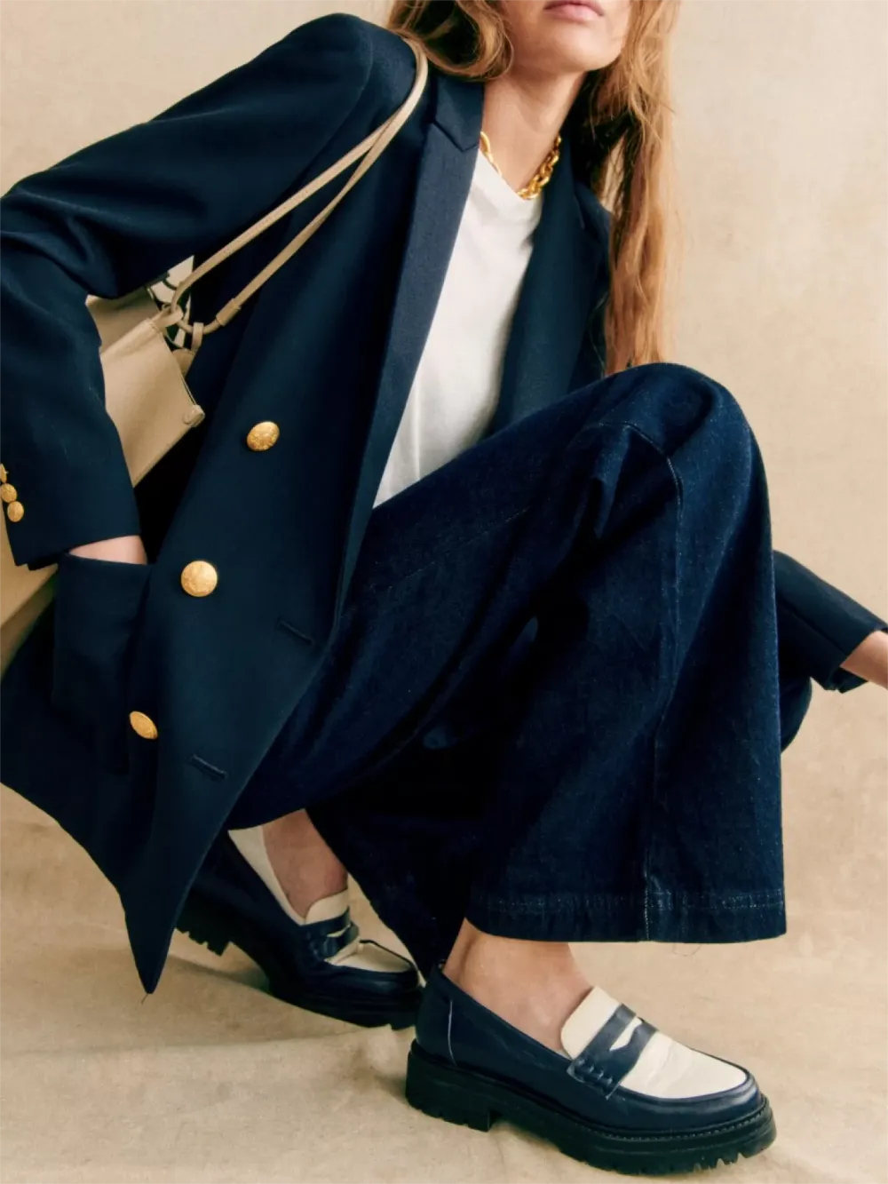 Navy Double - Breasted Blazer