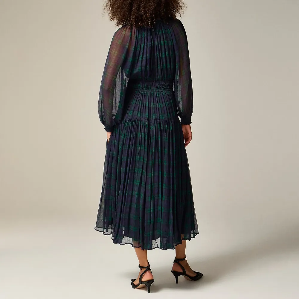 Crinkle Chiffon Sheer Long-Sleeve Dresses