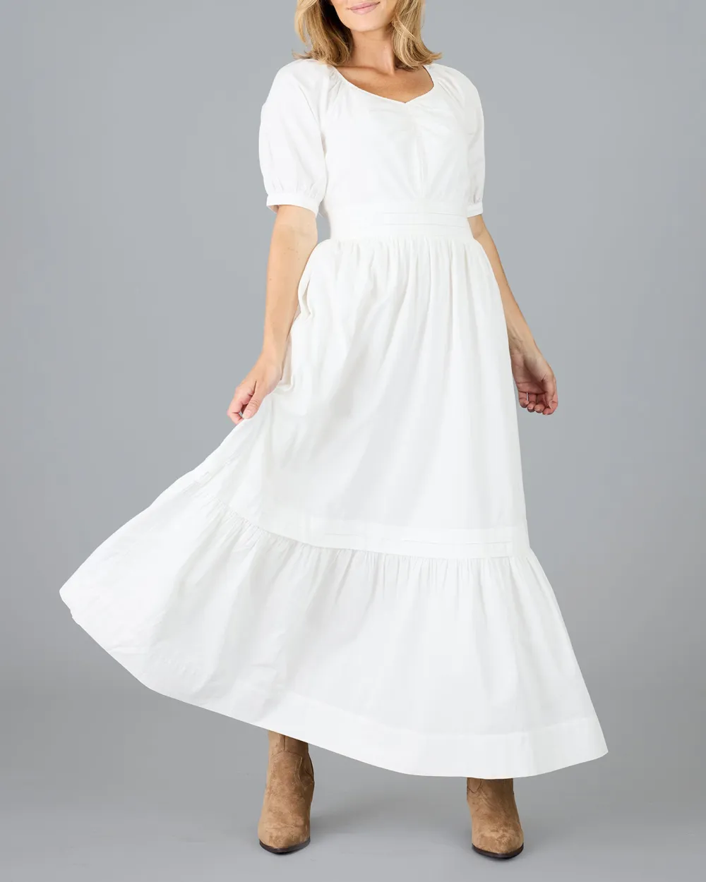White Square Necked Tiered Maxi Dress