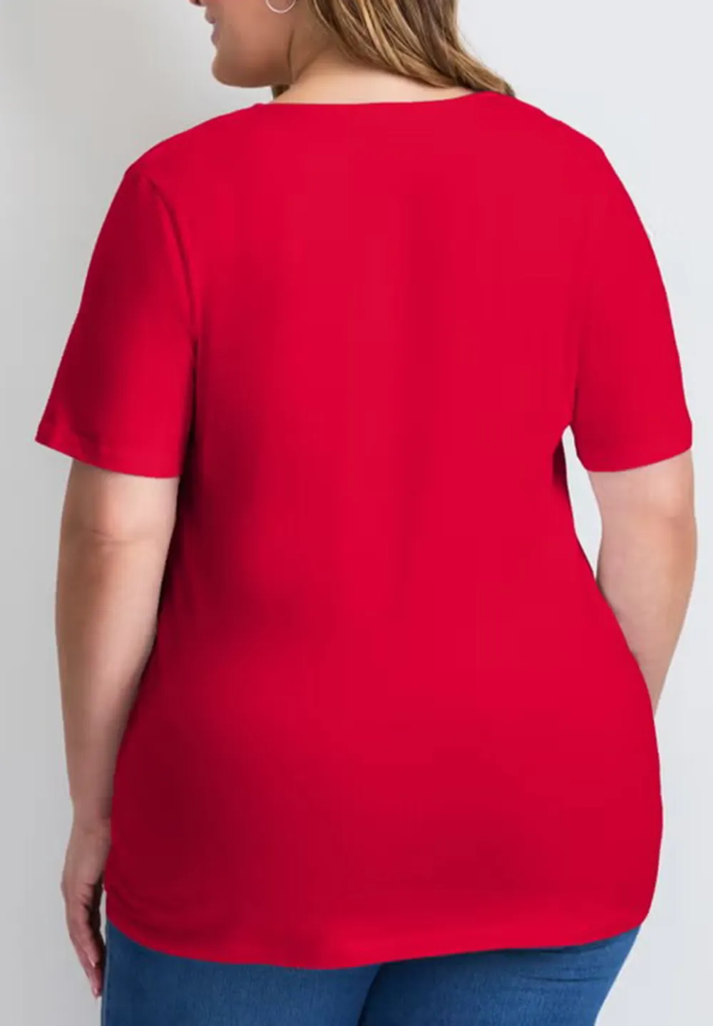 Solid Color Drawstring Front Placket T-Shirt