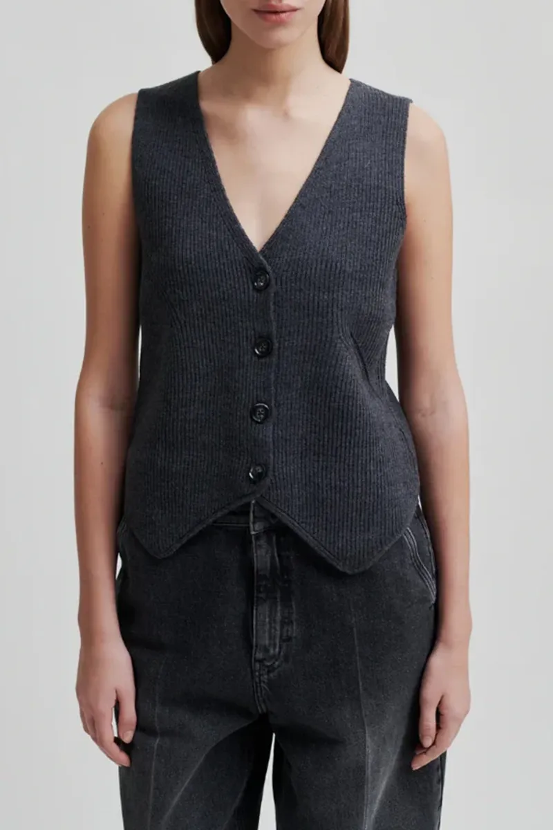 Grey V-Neck Buttoned Knit Waistcoats