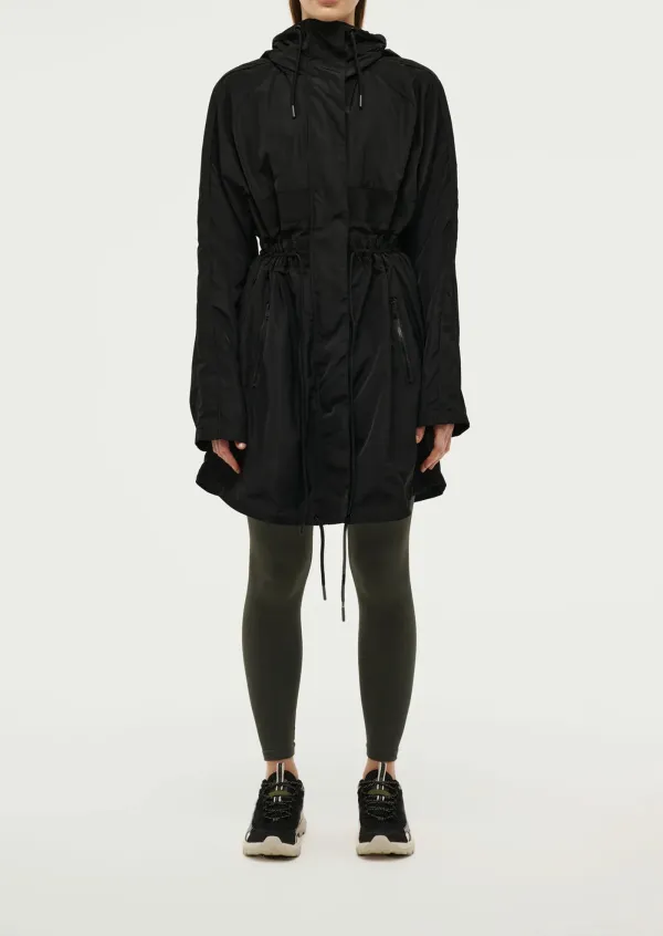 Black Drawstring Mid Length Jacket
