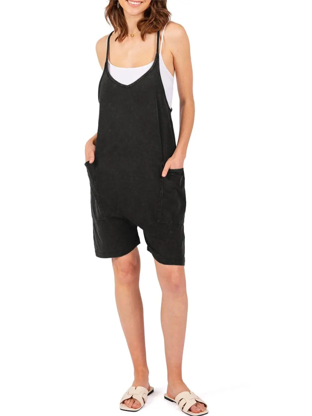 Black Strappy Casual Romper