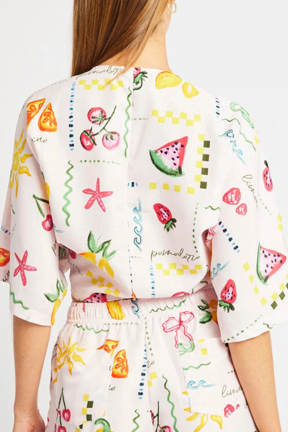 Pink Abstract Tie Up Bolero Short Sleeve