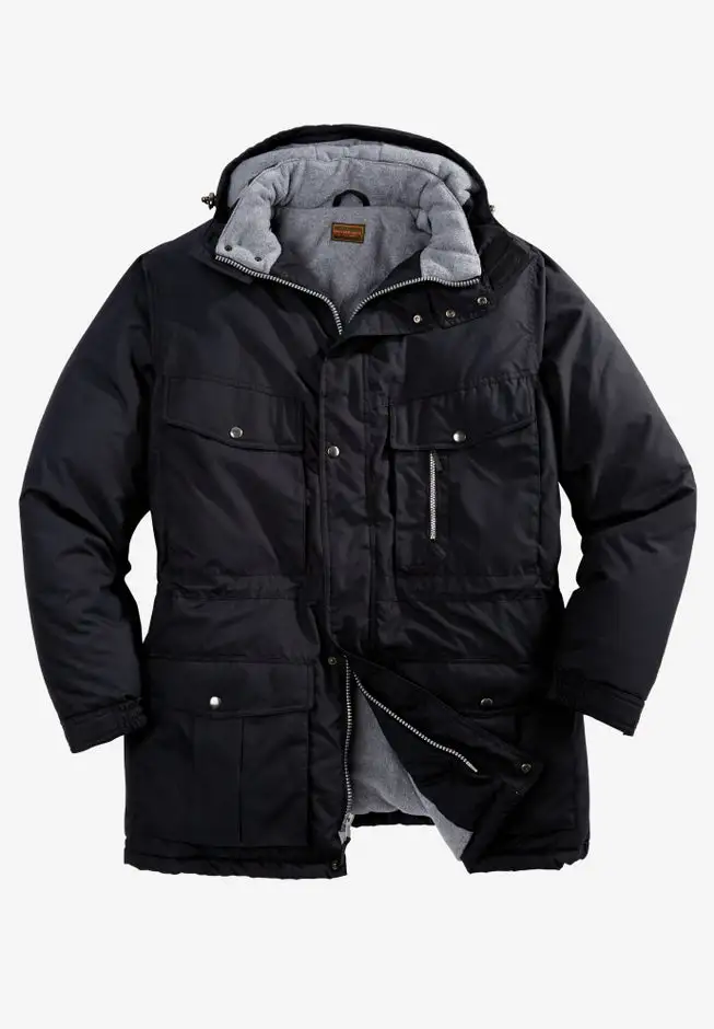Fleece-Lined Parka with Detachable Hood and 6 Pockets