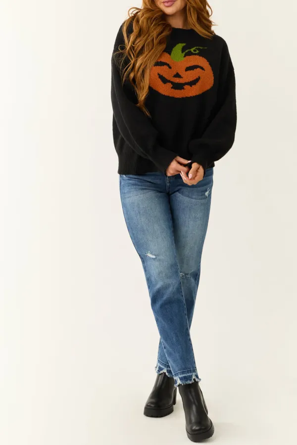 Black Pumpkin Graphic Long Sleeve Sweater