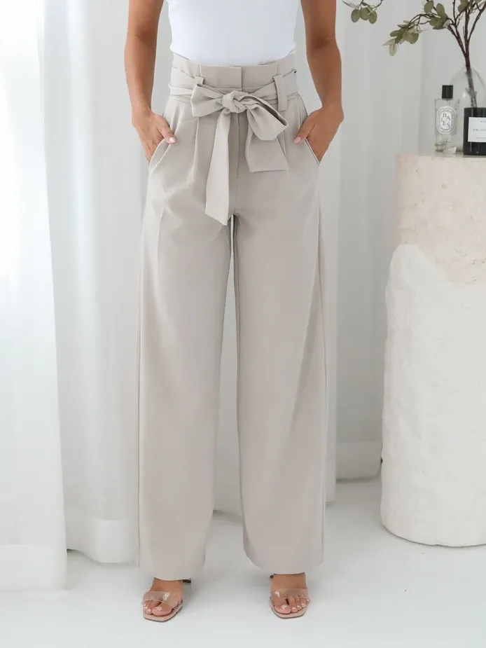 Beige Casual Style Wide Leg Pant